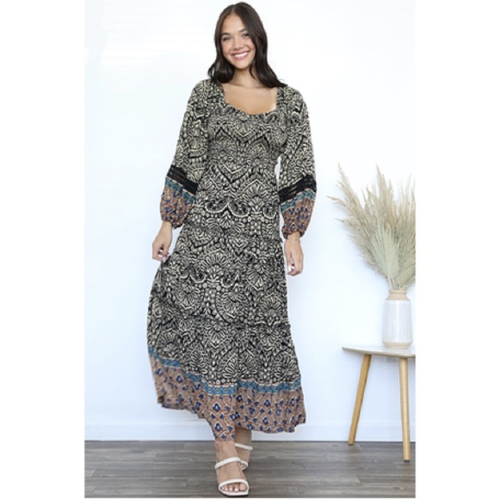 Angie Women's Ballon Sleeve Tiered Maxi Dress S